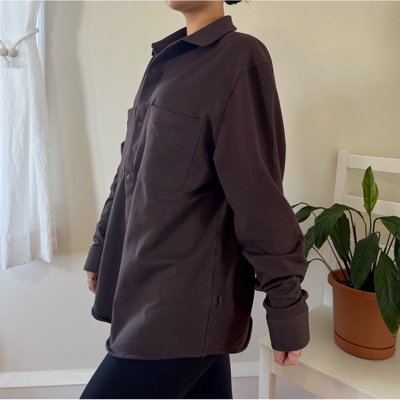 Lululemon Stretch French Terry Snap Button Brown Overshirt Chest Pocket Size L - Picture 7 of 15